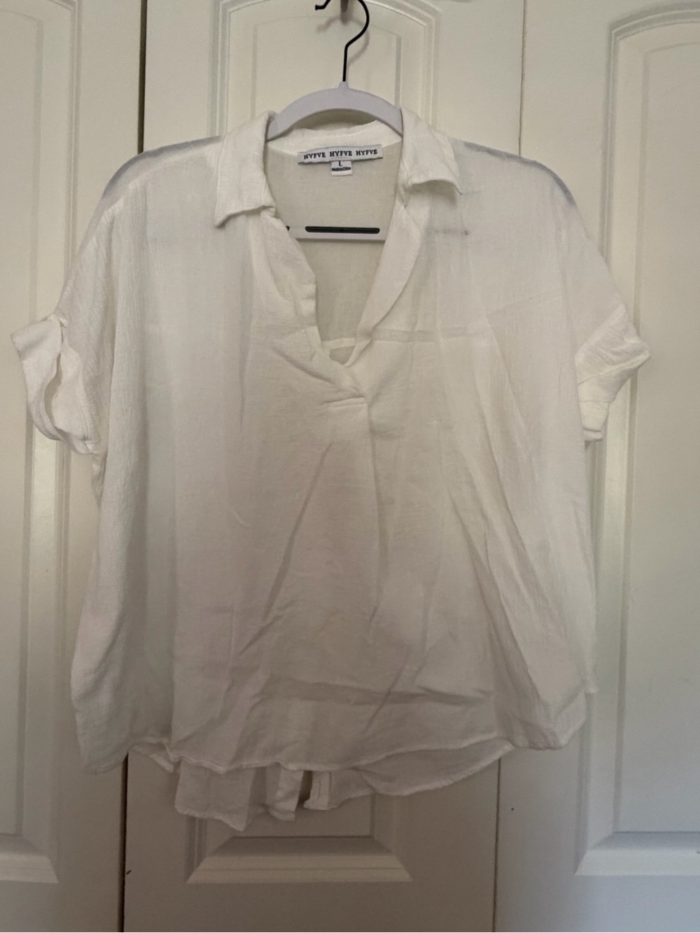 White Lightweight Sheer Collared V-Neck Women's Top